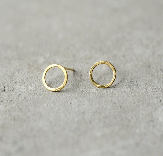 circle gold earrings minimalist studs gift for her wire