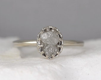 White Gold Raw Diamond Ring - Vintage Style Setting - 14K Gold - Rough Uncut Diamond Engagement Rings -April Birthstone - Anniversary Ring