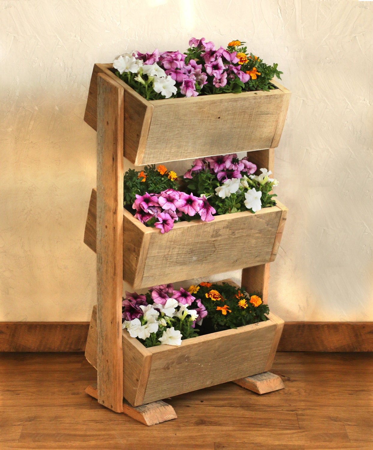 Vertical planter boxes Reclaimed wood stacked by GrindstoneDesign