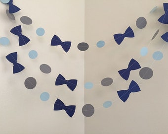 Gray and Navy Blue Little Man Baby Shower Decorations Bowtie Baby Shower Bowtie Garland It's a Boy 1st Birthday Decor Custom Colors 10FT