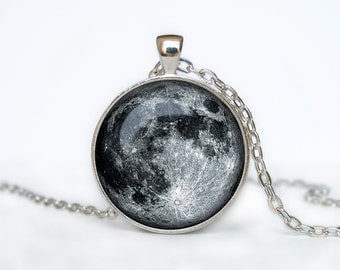 Full Moon Necklace Moon Pendant Space Galaxy Grey Moon Jewelry Necklace for men Art Gifts for Her Space pendant Moon necklace MOON PENDANT