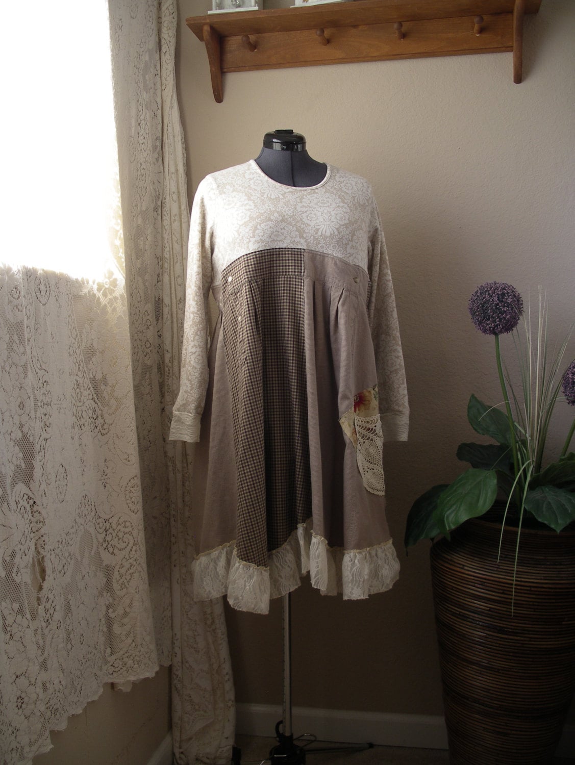 Upcycled Boho Dress/ Romantic Western Cotton Dress/ Large to X