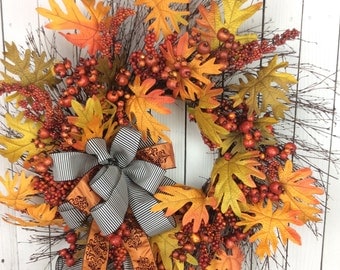 Large Fall Wreath,Thanksgiving wreath,fall wreath for front door, Fall Wreath, Fall wreath burlap, Autumn Wreath, Harvest Wreath, fall door