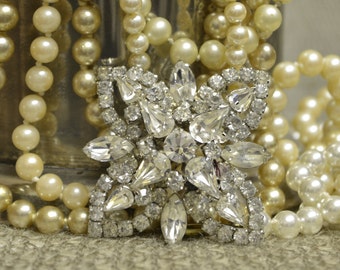 Pristine Vintage Clear Rhinestone Brooch Pin 1940's-1950's with 3 Layers