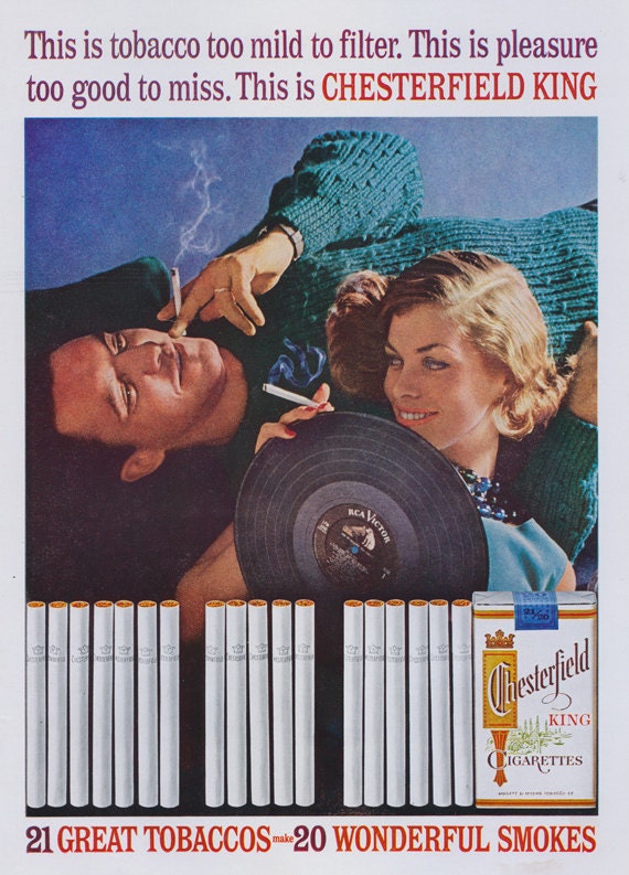 1962 Chesterfield Cigarettes Ad Retro 60s Couple Smoking
