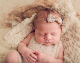 Bow Headband, Lace Headband, Twine Headband, Newborn Headbands, Lace Bow, Tan Bow, Lace Bow Headband, Burlap Bow, Baby Headband, Photo Prop