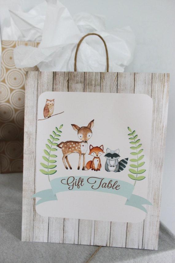 Woodland Baby Shower Sign Gift Table Sign DIGITAL FILE HM111