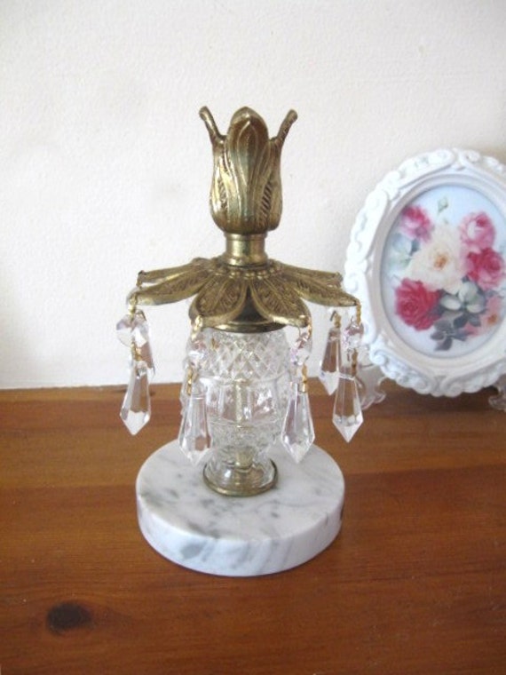 Vintage Italian Gold Brass Crystal Marble Base Crystal Prisms