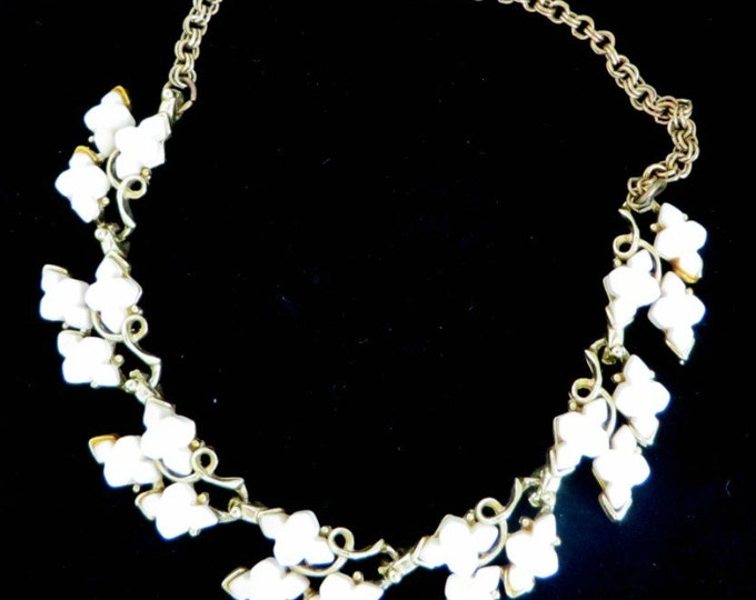 Vintage White Thermoset Gold Tone Choker Necklace, 16 inch