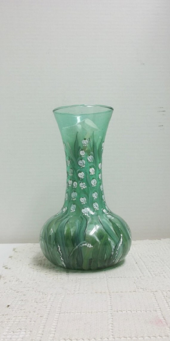 Hand Painted Vase Green Glass Hand Painted by FolkArtByNancy