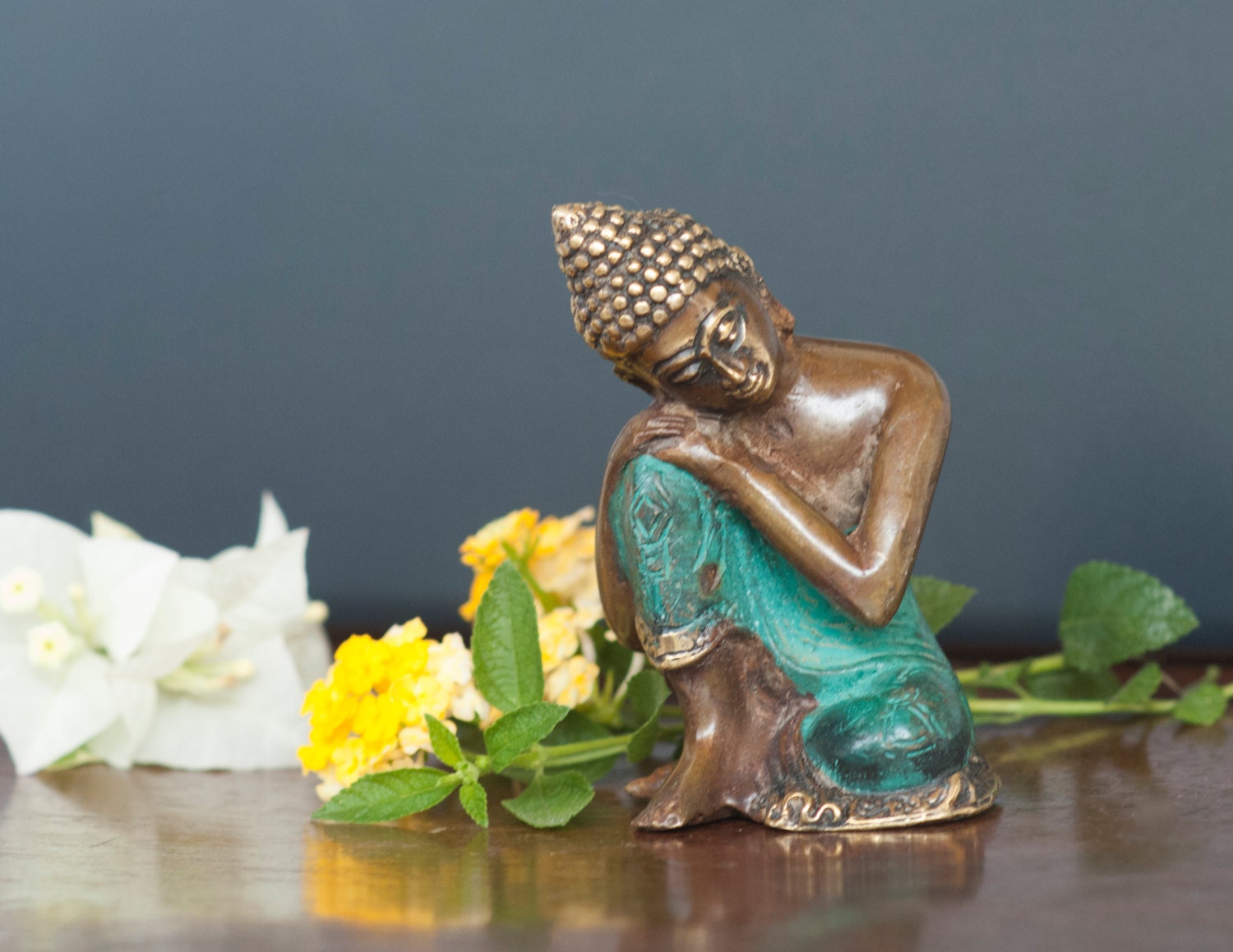 Resting Buddha Antique Solid Brass Buddha Statue Spiritual