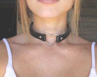 Leather Heart Goth Choker, Pastel Goth Choker, Black Heart Choker, Collar Necklace, Lingerie Collar Necklace, Lingerie Collar, Black Choker