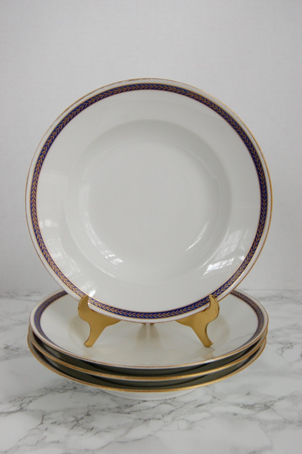 Limoges France Bowls Cobalt Gold Laurel Limoges Soup Bowls