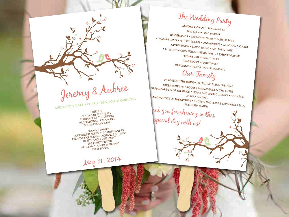 DIY Wedding Program Fan Template Love Bird Branch