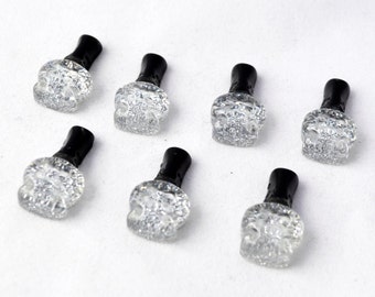 6 PC Clear Glitter Resin Nail Polish Bottles Kawaii Decoden Kitsch Flatbacks Cabochons az345