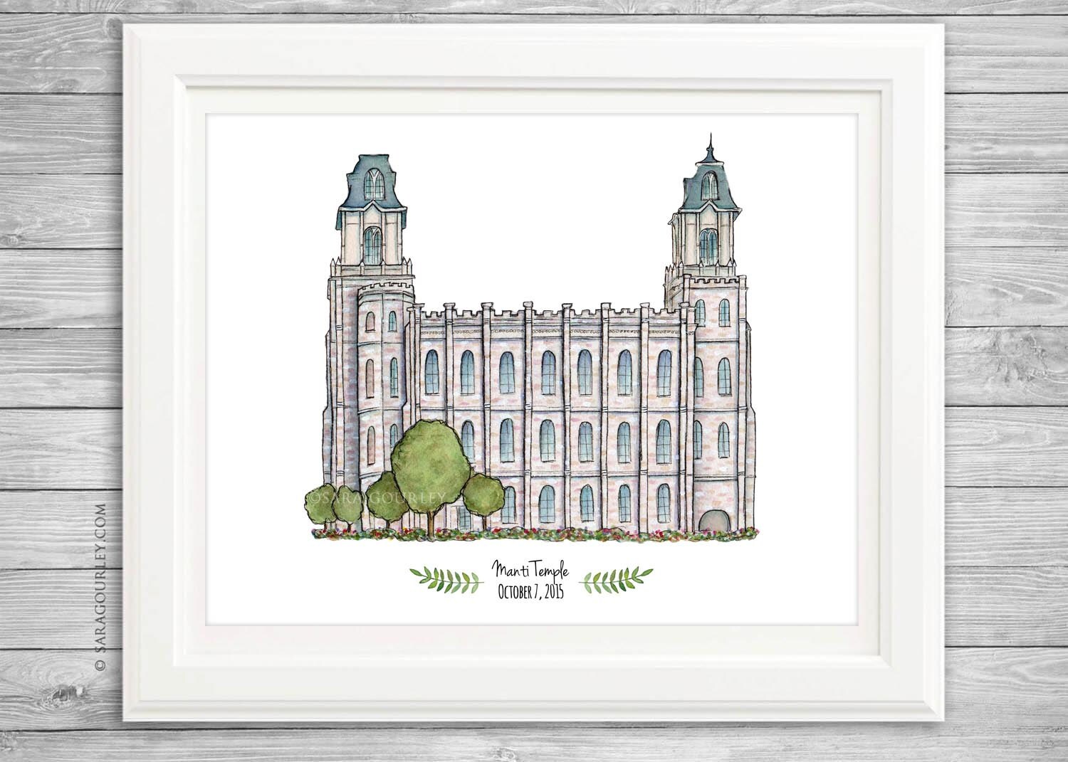 Manti Utah Temple Watercolor Art Print Personalized Gift