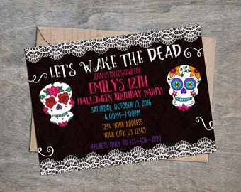 Sugar Skull Day of the Dead digital Birthday Party Invitation | Skulls Dia de los Muertos Halloween
