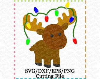 EXCLUSIVE SVG DXF Christmas Moose Lights svg, moose svg, moose cutting file, moose cutting file, reindeer svg, reindeer cut file