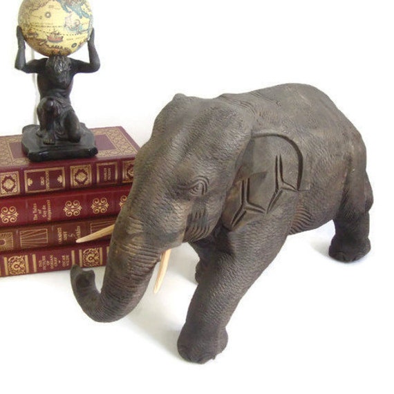 large wooden elephant sculpture