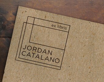 Ex Libris Rubber Stamp • Custom Bookplate Stamp • Personalized Book Stamp • Minimal Geometric Name Label • Library Stamp • Bookworm Gift