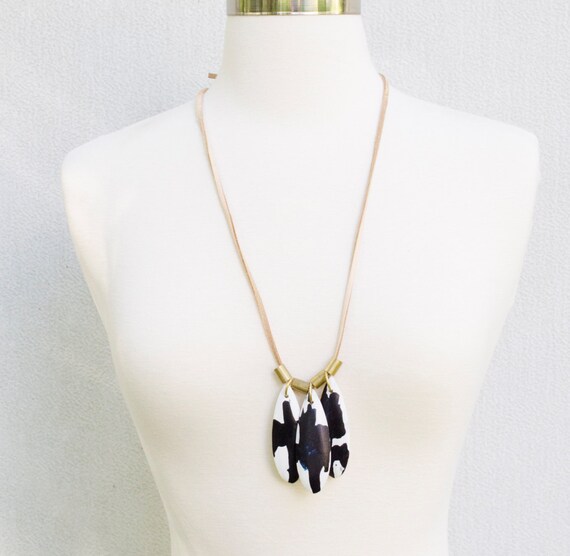 Revel Ink Blot Necklace handpainted and wood bead statement