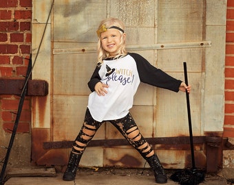 Witch Please - Girl Halloween shirt - Funny Halloween shirt - 3/4 sleeve - Hipster - Raglan - Vinyl Shirt - Toddler Tee