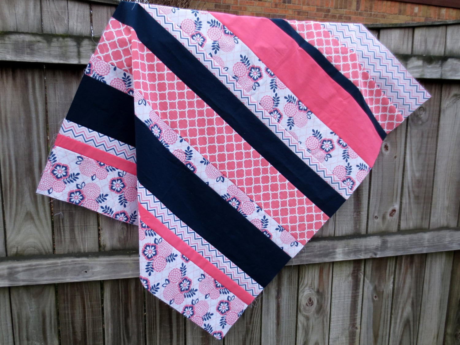 Personalized Baby Quilt for Girl Custom Coral Navy Baby