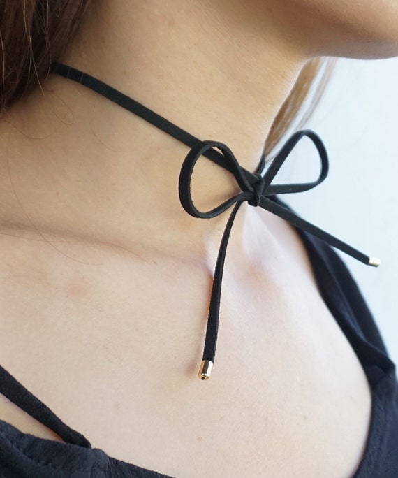 Ribbon Bow Choker Necklace Suede Bow Choker by ShopBaublesNGems