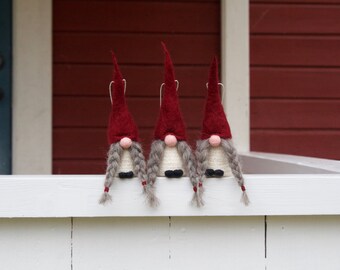 Swedish tomte ornaments, jultomte, nisse, Swedish christmas gnome, scandinavian christmas decoration, girl gnome, 100% wool