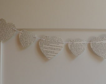 Book Page Heart Garland, Choose Length-Size of Hearts, Heart Garland , Wedding Garland, Baby shower, Home decor,