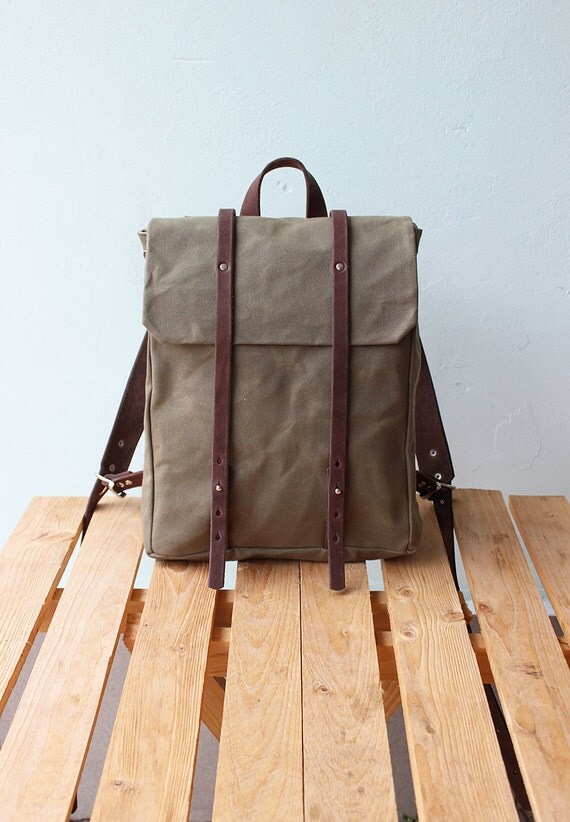 wax duck canvas backpack details, leather canvas waxed with canvas brown Woman waxed