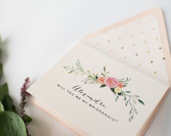 personalized will you be my bridesmaid cards + lined envelopes // lola louie paperie