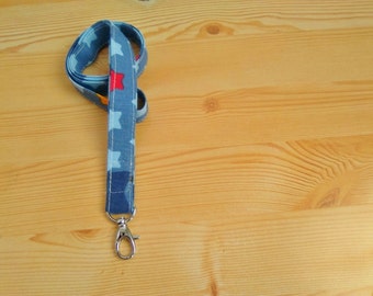 Lanyard fob,fabric lanyard,lanyard id,id holder,badge holder,stars lanyard,stars fob,blue lanyard,kawaii lanyard,id lanyard,card holder