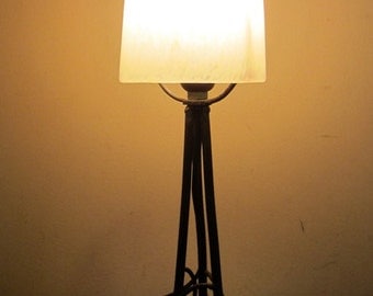 Antique French ART NOUVEAU table lamp wrought iron & pate de verre shade Schneider, early 1900