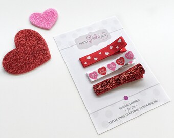 Valentine Hair Clips for Girls, Valentine Hair Accessories, Hair Clippies, Hair Clips Toddlers, No Slip Hair Clips Baby, Ribbon Clips