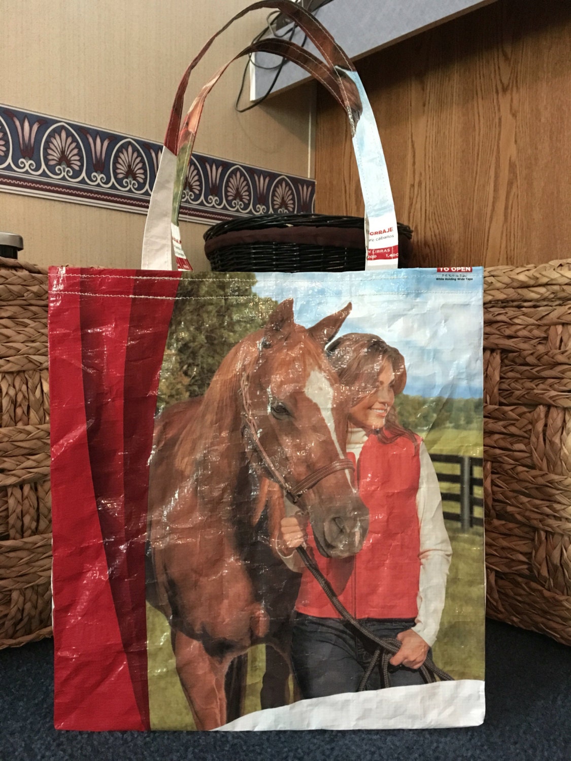 Recycled Repurposed New Red Purina Senior Equine Feed Bag