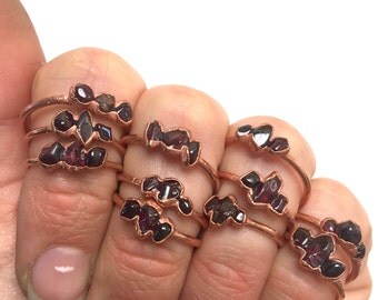 Garnet Ring // Garnet and Copper Electroformed Rings // Stacking Ring // January Ring // Stone Ring // Boho Jewelry
