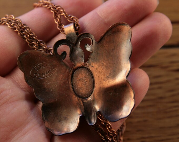 Large Copper Butterfly Necklace Faux Navajo Necklace Pendant Butterfly