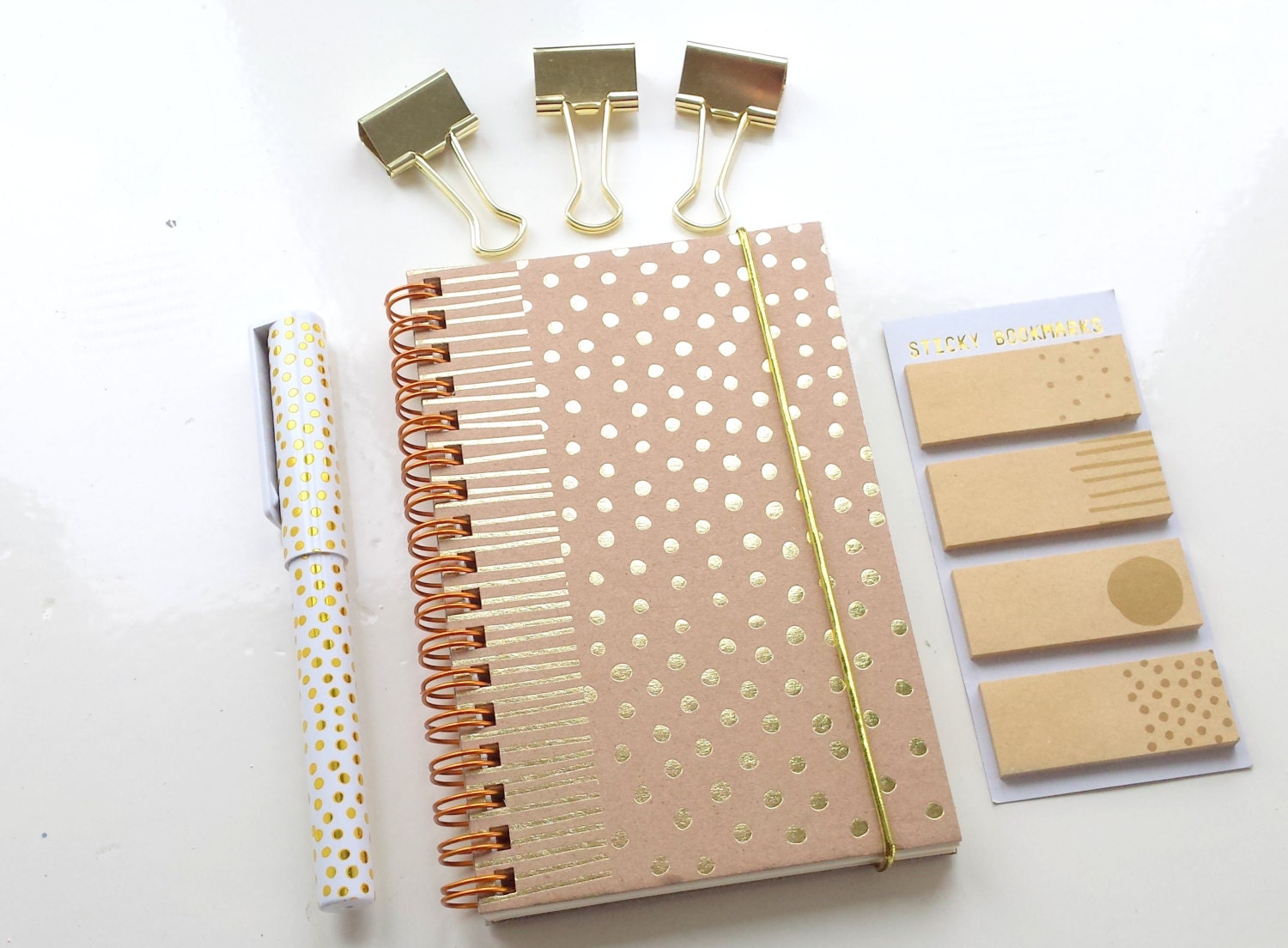 DIY kraft/gold stationery set notepad ballpoint sticky