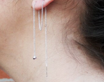 multiple piercing earring silver extra ear sterling threader chain minimal