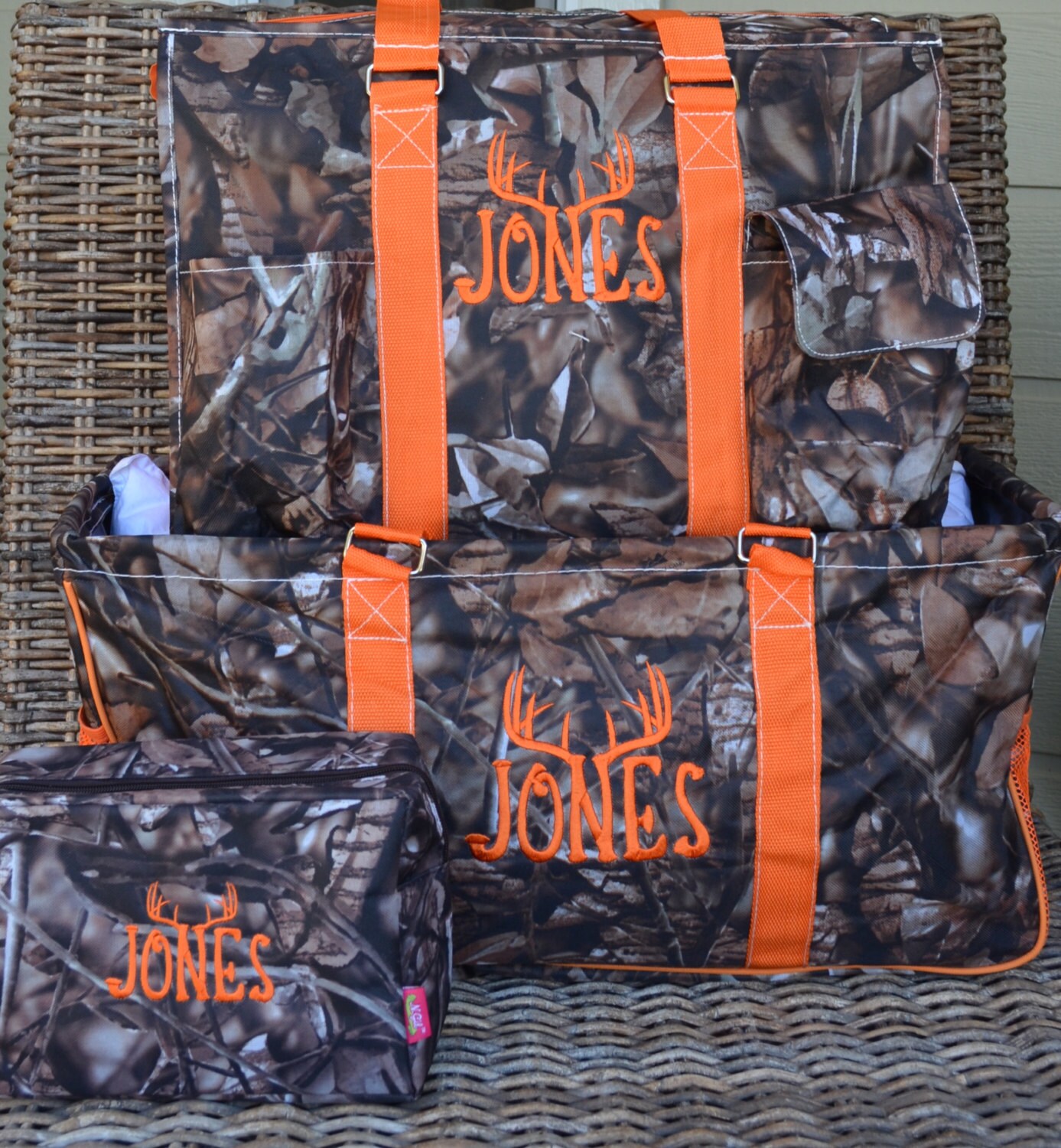 Camo Tote 19 Orange Straps Diaper Bag Set Hunting