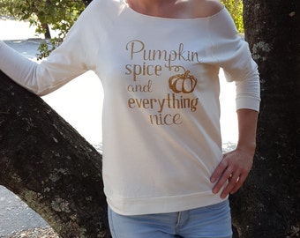 PUMPKIN shirt, pumpkin sweatshirt, womens Fall sweatshirt, womens Thanksgiving shirt, Thanksgiving sweatshirt, off shoulder