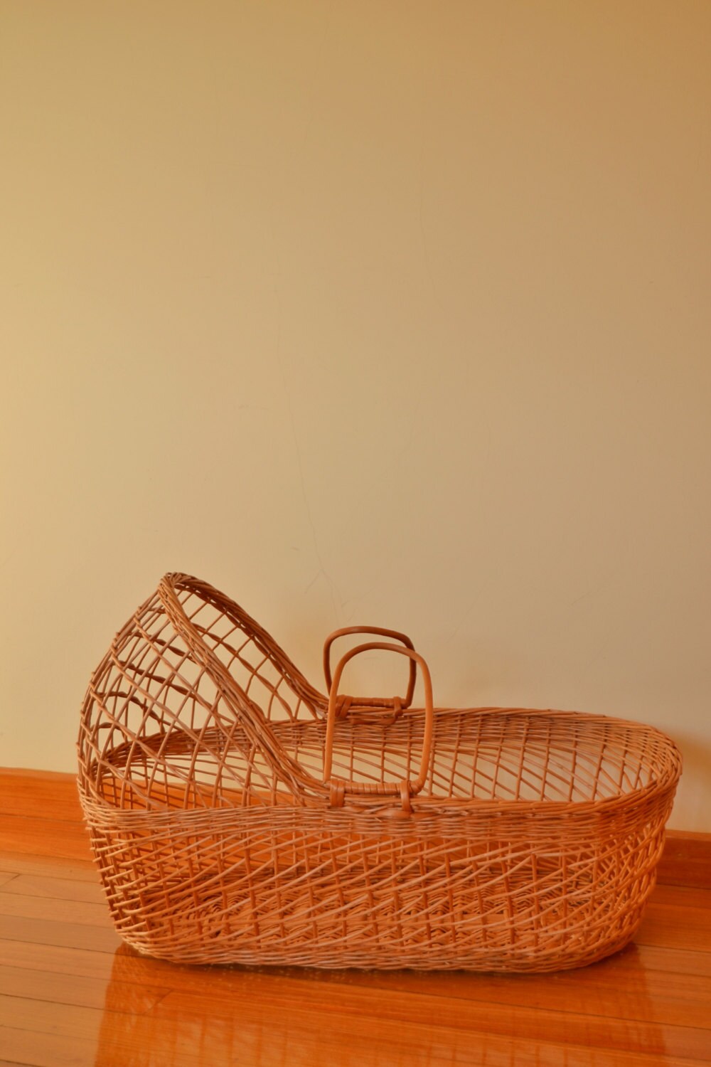 Retro Wicker Moses Basket with headboard. Totally handmade.