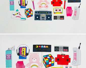 80s Party Decorations, 80s Photo Booth Props Printable, 80s banner | INSTANT DOWNLOAD