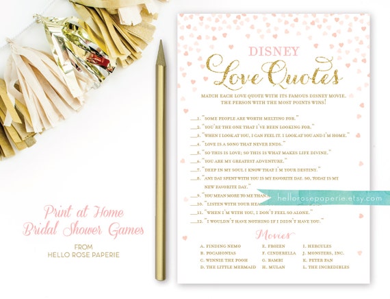Pink and Gold Bridal  Shower Games Disney  Love  Quotes  Bridal 