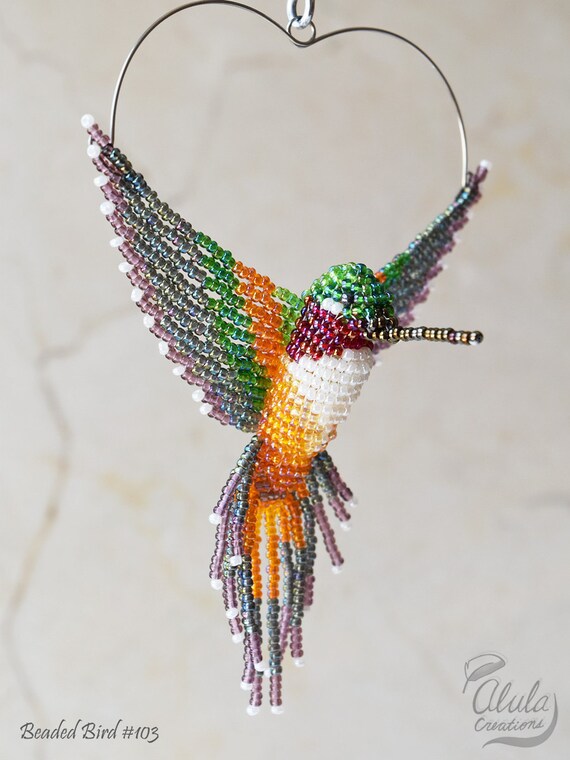 Beaded Bird Suncatcher Hummingbird Window Decor by AlulaCreations