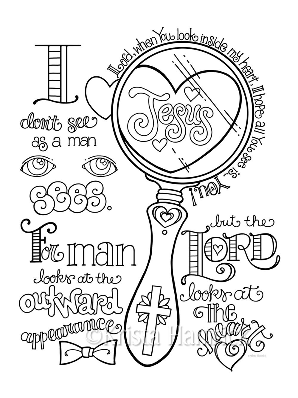 Look in My Heart coloring page 8.5X11 Bible journaling