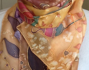 Pure hand-painted silk scarf.
