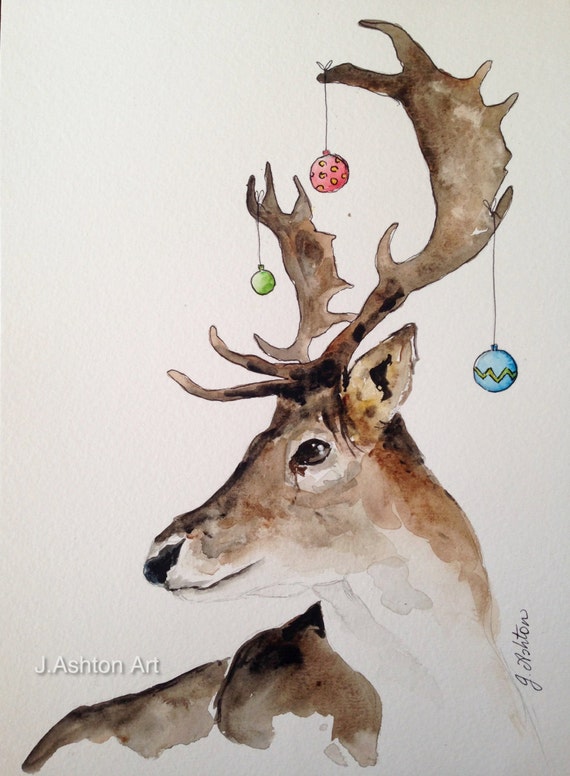 Items similar to A bit dressed up - Original watercolour deer painting