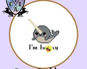 Mature Kawaii Narwhal, Funny Cross Stitch Pattern, Whale Pun Embroidery, Subversive Needlepoint - PDF, Instant Download